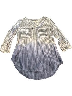 Vintage America Blues Paloma Stripe Henley Tunic Ombre Blue White Small